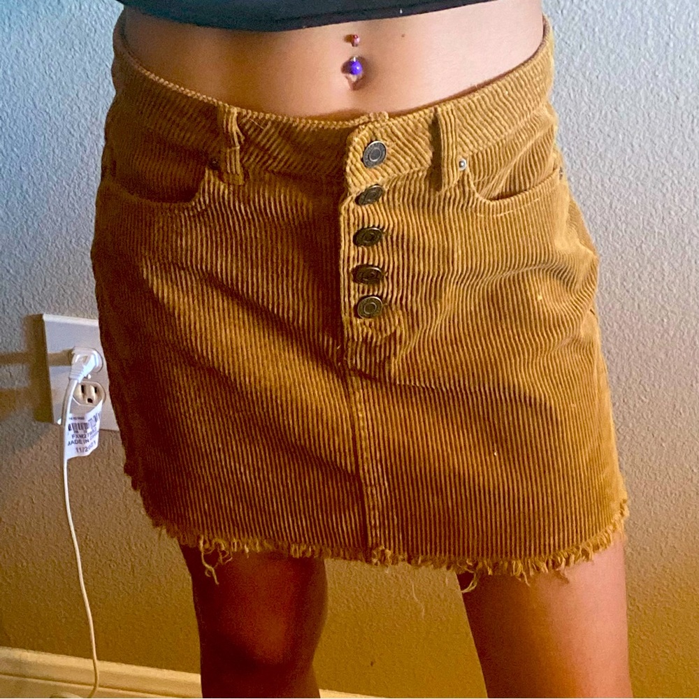 (Like New) Corduroy Brown Buttoned Mini Skirt